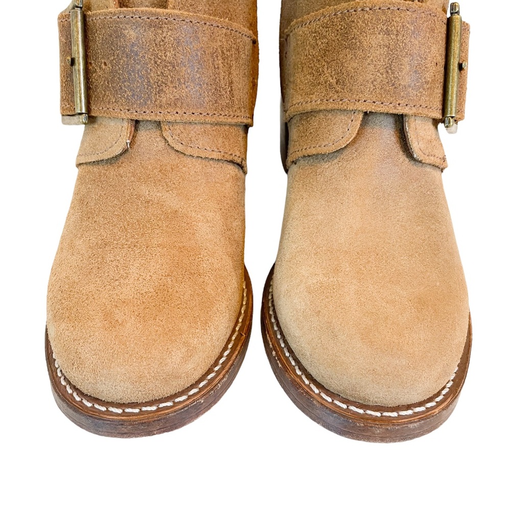Frye Tan Suede Double-Buckle Heeled Ankle Boots - Picture 5 of 15